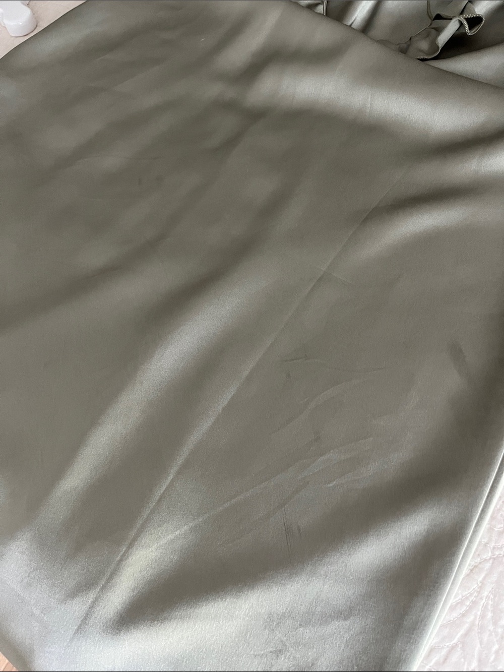 Show Me Your Mumu Serene Slip Dress Moss Green Luxe Satin Ruffle Midi Size XS - Picture 11 of 11